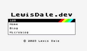Screenshot of the website home page. Shows the title "LewisDale.dev" and a menu with Home, Blog, and Microblog options.